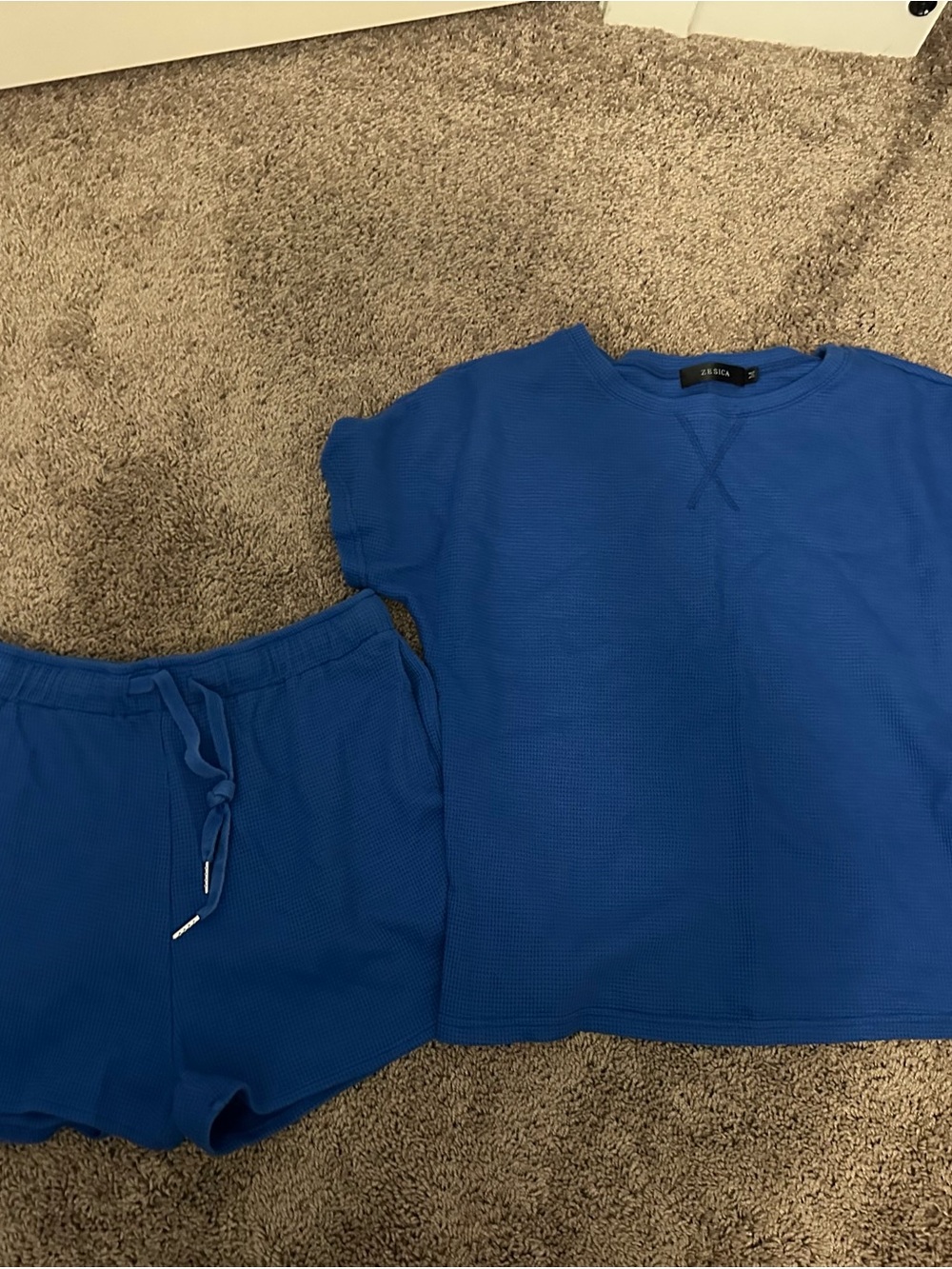 Blue Waffle-Knit Short Set